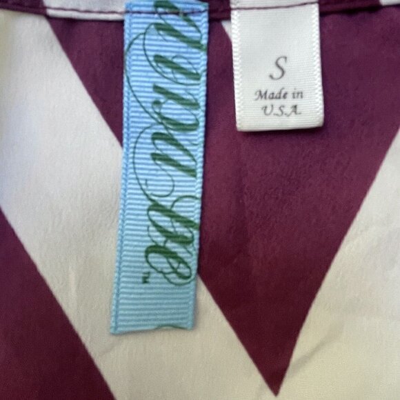 Chevron 3/4 Sleeve Silky Burgundy & White Blouse Dina Be Women’s S Business - Picture 7 of 8